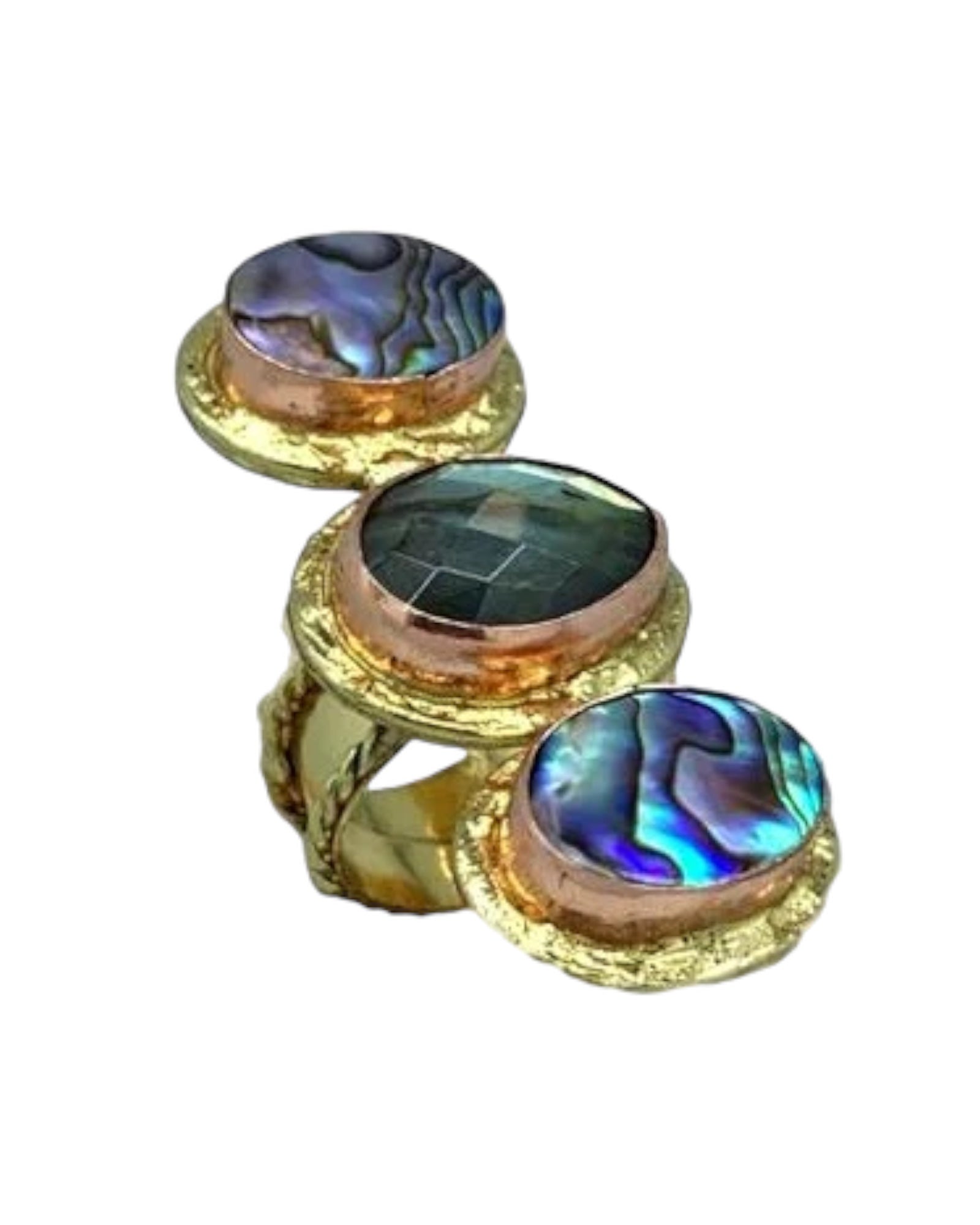 Bague Ajustable En Nacre D'Abalone - Pierre Naturelle - Unisexe - Neuf Sans Boîte